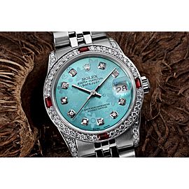 Rolex 36mm Datejust with custom Blue Flower Diamond Dial+ Rubies on a Bezel+Diamond Lugs 16014