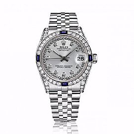 Rolex 31mm Datejust Silver String Diamond Dial Bezel with Sapphires and Diamond Lugs 68274