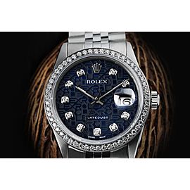 Rolex 36mm Datejust Navy Blue Jubilee with Diamond Numbers & Bezel Automatic Stainless Steel Watch