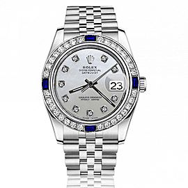 Rolex White Pearl 26mm Datejust SS Diamond & Sapphire Bezel