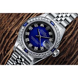 Rolex 26mm Datejust Blue Vignette Diamond Dial Stainless Steel Ladies Watch