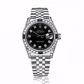 Rolex 36mm Datejust Black RT Diamond Dial Bezel with Sapphires and Diamond Lugs 16014