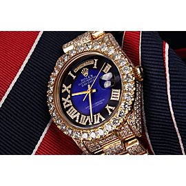 Rolex 36mm Presidential 18kt Gold Blue Vignette Roman Diamond Numeral Dial Fully Iced Out Watch 18038