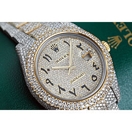 Rolex Datejust 41 Stainless Steel and 18k Yellow Gold Custom Fully Iced Out Watch Arabic Script Dial