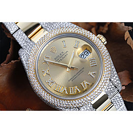 Rolex Datejust 41 Stainless Steel and 18k Yellow Gold Custom Diamond Watch Champagne Diamond Dial with Roman Numerals