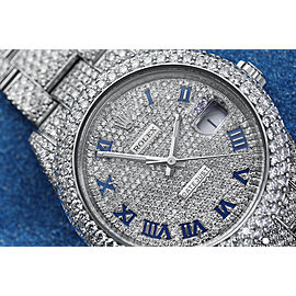 Rolex Mens Datejust II 41mm 116300 Stainless Steel Roman Numerals Pave Diamond Dial Fully Iced Out Watch