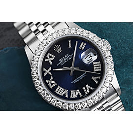 Rolex 36mm Datejust Custom Diamond Bezel, Navy Blue Diamond Roman Dial