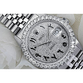 Rolex 36mm Datejust Custom Diamond Bezel, Pave Arabic Script Dial 16014