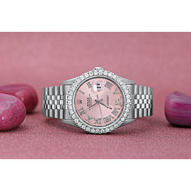 Rolex 36mm Datejust Custom Diamond Bezel, Pink Diamond Roman Dial 16014