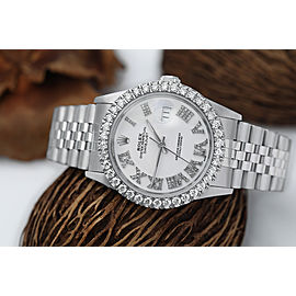 Rolex 36mm Datejust Custom Diamond Bezel, White Diamond Roman Dial 16014