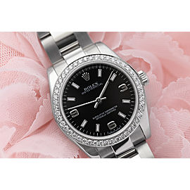 Rolex Datejust 31mm Oyster Perpetual Black Dial Oyster Bracelet & Custom Diamond Bezel 177200