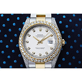 Rolex Datejust 41 Stainless Steel and 18k Yellow Gold Watch Ivory Dial Custom Diamond Case