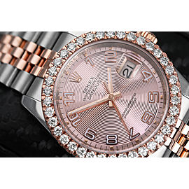 Rolex Datejust 36mm Two Tone Rose Watch Jubilee Band Custom Diamond Bezel Pink Dial