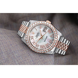 Rolex Datejust 36mm Two Tone Rose Watch Jubilee Band Custom Diamond Bezel MOP Dial