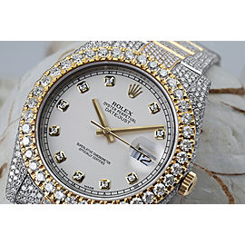 Rolex Datejust 41 Stainless Steel and 18k Yellow Gold Custom Fully Iced Out Watch White Diamond Dial