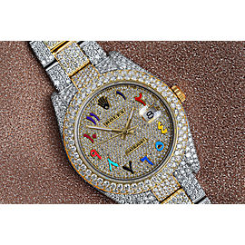 Rolex DJ 41 Custom Full Diamond Two Tone Watch Oyster Band Pave Rainbow Arabic Script Dial