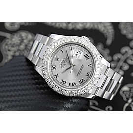 Rolex 36mm Datejust Two Row Diamond Bezel, Silver Roman Numerals Dial Oyster Band
