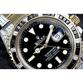 Rolex Submariner Date Two Tone Custom Diamond Watch with Diamond Bezel and Side Diamond Bracelet