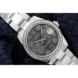 Rolex Lady-Datejust 31mm Stainless Steel Grey Flowe Dial with Diamond Bezel