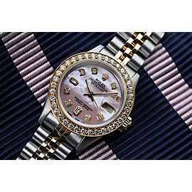 Ladies Rolex 26mm Datejust Vintage Diamond Bezel Two Tone Pink MOP Mother Of Pearl 8+2 Diamond Dial