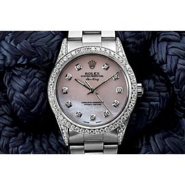 Rolex Air King Pink Mother Of Pearl Dial Diamond Bezel and Lugs Steel Watch 14000