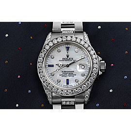 Rolex Submariner Stainless Steel Custom White MOP Diamond Dial Middle Diamond Bracelet Bezel and Lugs 16610