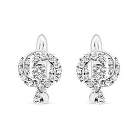 True 14K White Gold 5/8 Cttw Diamond Solitaire Halo Swirl Huggie Hoop Earrings (J-K Color, SI2-I1 Clarity)