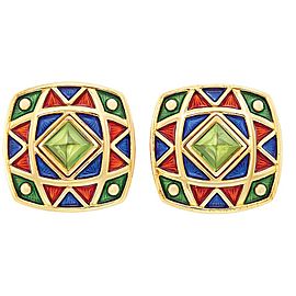 18 Karat Gold, Cabochon Tourmaline and Enamel Clip-On Earrings