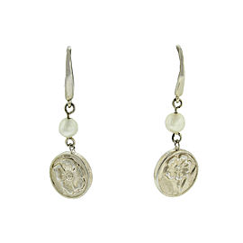 Tiffany & Co. Silver Nature Rose Pearl Dangling Dangle Earrings