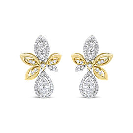 14K White and Yellow Gold 1.00 Cttw Round Pave-Set Diamond Teardrop and Marquise Shape Drop Dangle Earrings (H-I Color, SI1-SI2 Clarity)