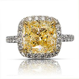 6 CARAT CUSHION CUT YELLOW DIAMOND ENGAGEMENT RING 18K WHITE GOLD GIA CERTIFIED 5 CT BY MIKE NEKTA