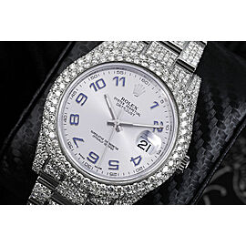 Rolex Datejust II 41mm Stainless Steel Fully Iced Out Men's Watch with Silver Racing Dial