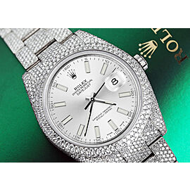 Rolex Datejust 41mm Mens Diamond Watch with Silver Index Dial Luxury Sport Watch
