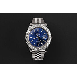 Rolex Datejust 41mm Stainless Steel Watch Diamond Bezel Blue Index Dial