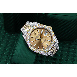 Rolex Custom Diamond Datejust 41mm Factory Champagne Index Dial Yellow Gold and Stainless Steel Mens Watch