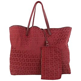 Fendi Dark Red Monogram Zucca Roll Tote bag with Pouch 2FF719