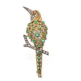 18 Karat Gold Diamond and Emerald Infused Bird Brooch