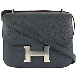 Hermès Bleu Indigo Epsom Leather Mini Constance 18 Crossbody H Flap 907her41