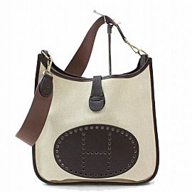 Hermès Messenger Evelyne Bicolor 870092 Brown Canvas Shoulder Bag