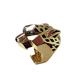 Cartier 18K Yellow Gold Peridot & Onyx Panthere Head Ring Size 7.5