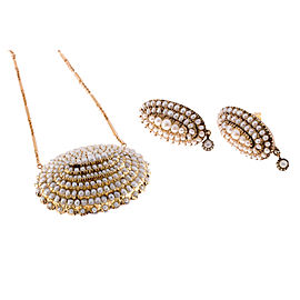 14K Yellow Gold with Pearl Domed Necklace & Earring Set