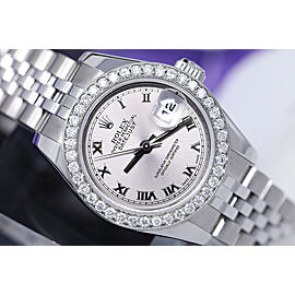 Rolex Lady-Datejust 26mm Steel Watch Silver Roman Dial Diamond Bezel Ladies Watch