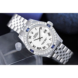 Rolex Ladies Datejust 26mm White Roman Numerals Dial Diamond/Sapphire Bezel Steel Ladies Watch