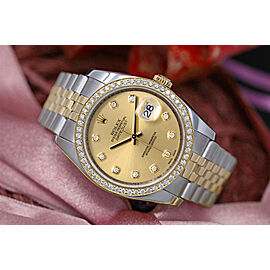 Rolex 36mm Datejust Factory Champagne Diamond Dial with Diamond Bezel Two Tone Watch Jubilee Hidden Clasp