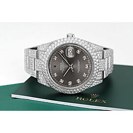 Rolex Mens Datejust II 41mm Stainless Steel Factory Rhodium Diamond Dial Fully Diamond Mens Watch