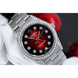 Rolex Air King Red Vignette Diamond Dial Diamond Bezel and Lugs Steel Watch