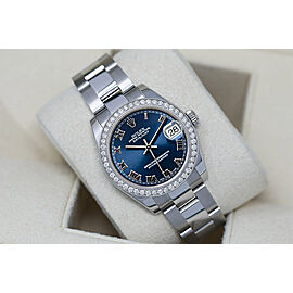 Rolex Lady-Datejust Blue Roman Dial with Diamond Bezel Stainless Steel Oyster