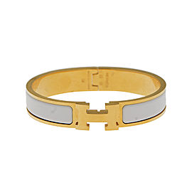 Hermes Gold Tone White Enamel Clic-Clac H Bangle Bracelet