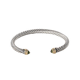 David Yurman Sterling Silver and 14K Yellow Gold Green Peridot Cable Bangle