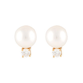 Tiffany & Co. 18K Yellow Gold Pearl and 0.10ct. Diamond Stud Earrings
